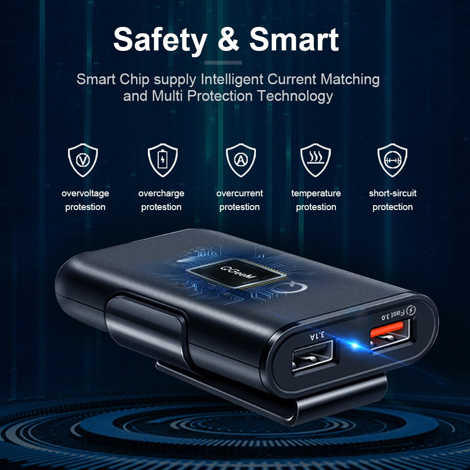 QGEEM 4 USB QC 3,0 Auto Ladegerät Schnell Ladung 3,0 Telefon Auto Schnelle Vorderseite Rückseite Ladegerät Adapter Auto Tragbare Ladegerät stecker für iPhone