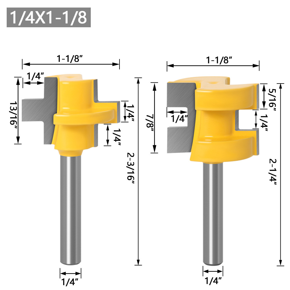 2 stk 1/4 &quot; 6mm 8mm skaft overfræser bits t-slids firkantet tand tap bit fræser fræser udskæring fræser bits til træbearbejdningsværktøj: 6.35mm skaft