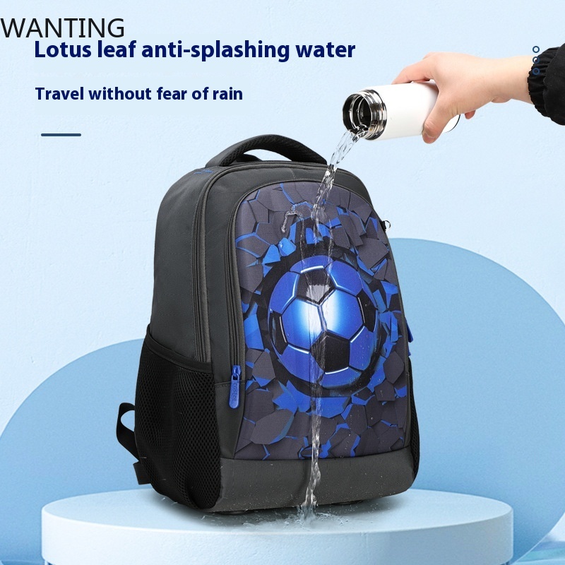 Svarta fotbollsryggsäckar för pojkar, hårda ortopediska skolväskor för mellanstadiet, usb-laddning, multifunktionell ryggsäck