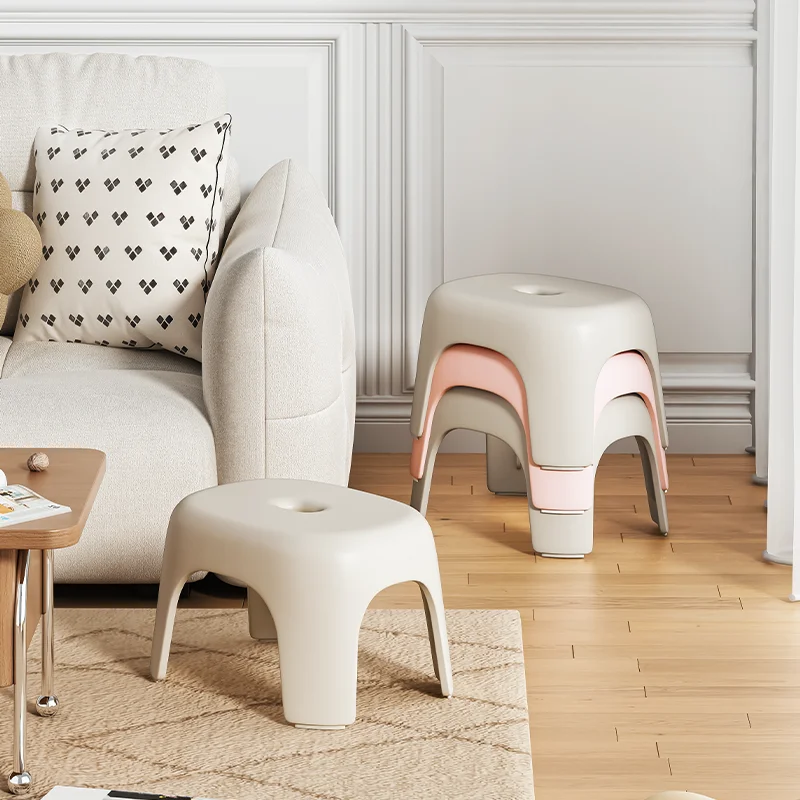 Taburete pequeño de plástico grueso para el hogar, mesita para café de sala de estar, taburete apilable, habitación de alquiler para baño