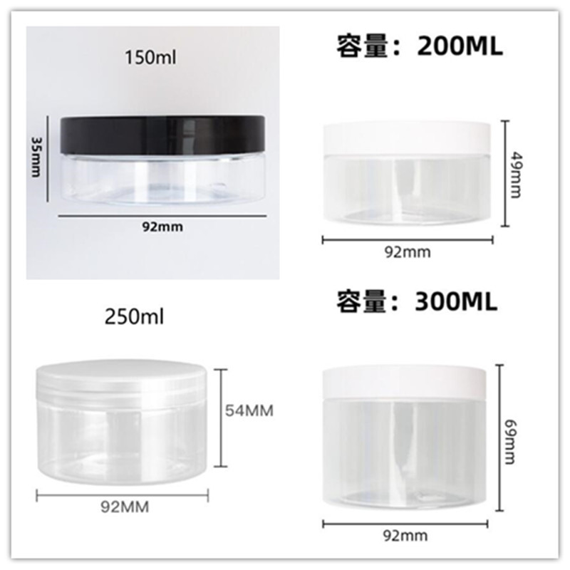 24x Clear PET Plastic Jars 150ml 200ml 250ml 300ml Transparent Empty Cosmetic Mask Cream Wax Packaging Containers Pots with Lids