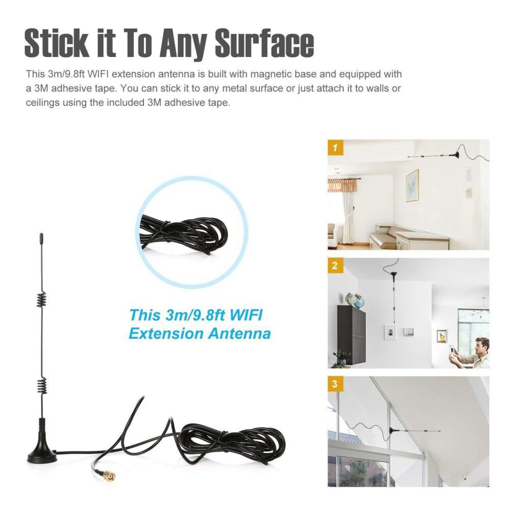 2.4G Magnetic Security Camera Antenna Extender, 10ft 7dBi CCTV Wireless WiFi SMA Male Extension Cable