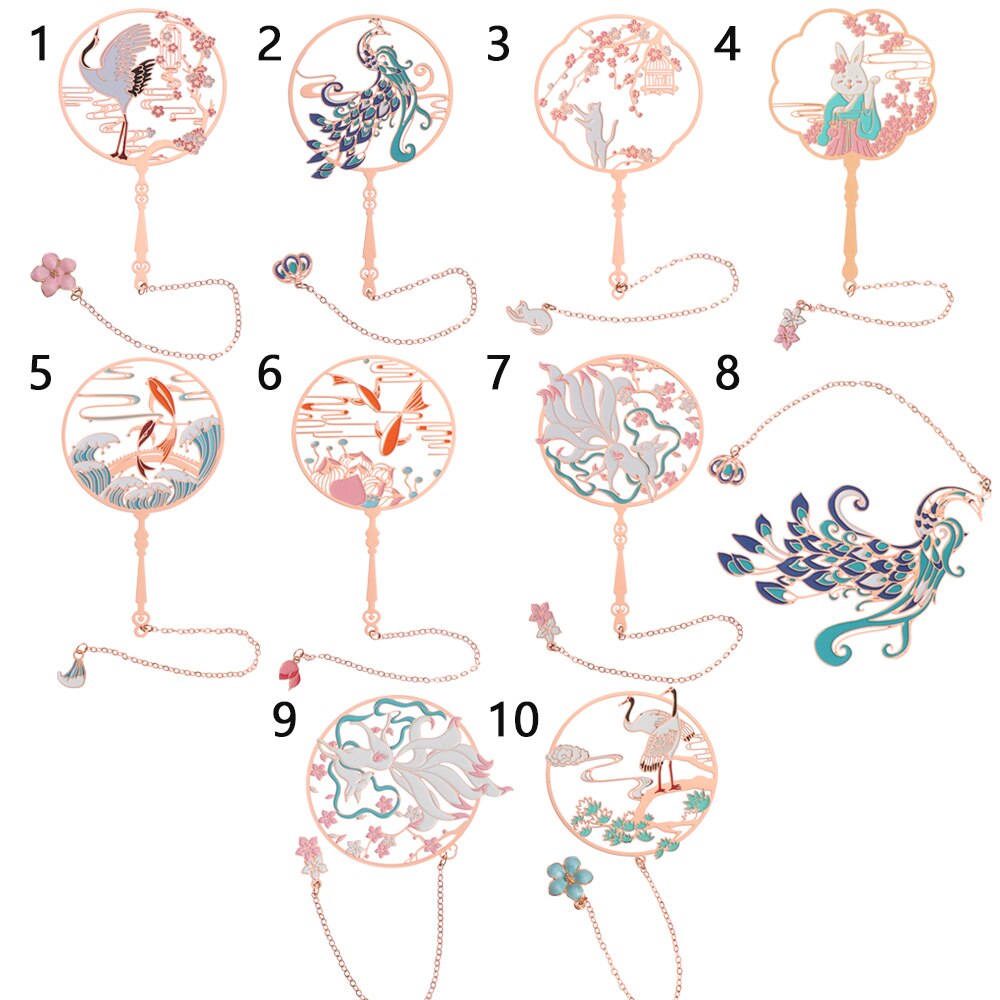 Chinese Style calligraphy and painting Bookmark Group Fan Book Clip Pagination Mark Metal Tassel Stationery School Office Supply