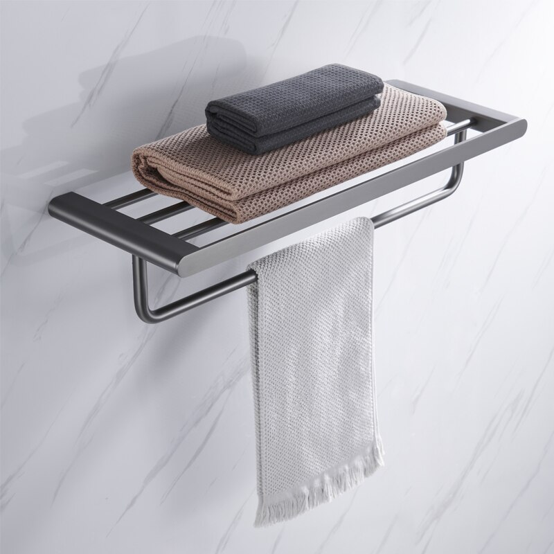 Bathroom Accessories 304 Stainless Steel Towel Rack Shelf Metal Gray Color Toilet Paper Holder Robe Hooks Cloth Hanger