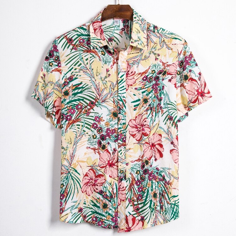 LONGHENG Summer Short Sleeve shirt Mens Casual Flower Beach Hawaiian Shirts slim fit Floral Shirts Men Plus