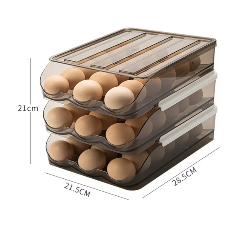 Automatischer rollender Eierkasten, mehrschichtiger Rackhalter für Kühlschrank, Frischhaltebox, Eierkorb, Aufbewahrungsbehälter, Küchenorganisatoren: Pflaume