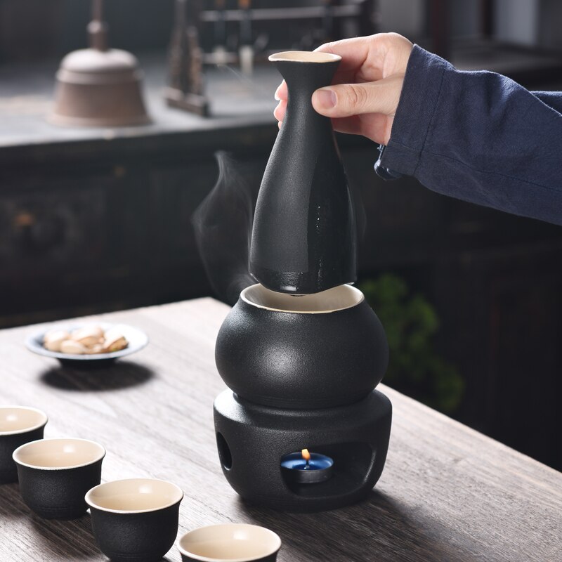 Ceramic 6 Cup Wine Pot Set Vintage Ceramic Sake Warmer Jug Glasses Household Spirits Rice Wine Vodka Copas De Vino Box