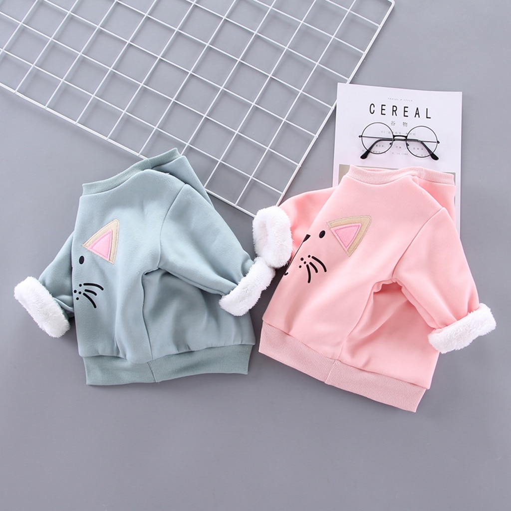 Kids Peuter Baby Jongens Meisjes Warme Dikke Fleece Cartoon Sweatshirt Trui Tops Warme Kleding Winter kinderen Jas Trui