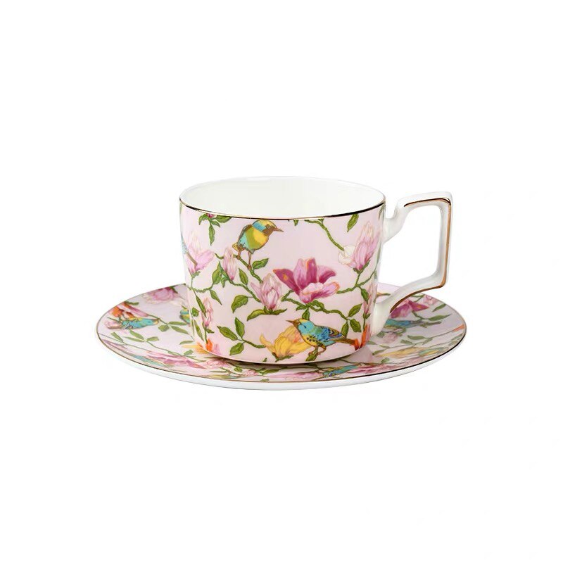Tasse à café en céramique avec soucoupe, ensemble européen de thé rouge de grande capacité, de , pour eau et lait: Rose