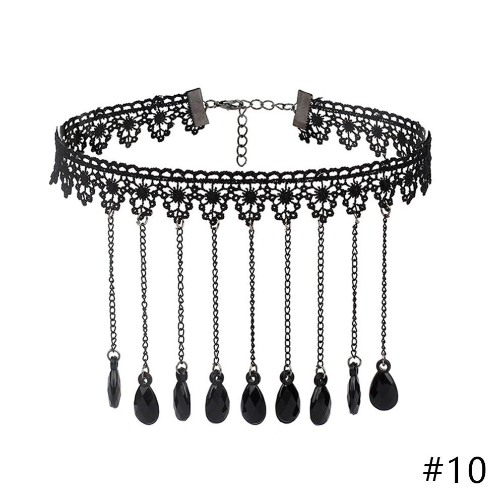 Gothic Lolita Black Lace Korte Keten Choker Sexy Kwasten Ketting Hollow Out Big Rose Flower Punk Handgemaakte Bruiloft Sieraden: 10