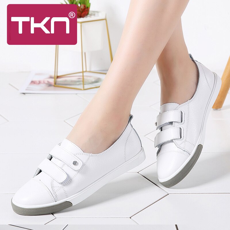Tkn herfst dames sneakers flats slip on ballerina's loafers dames casual bootschoenen klittenband leren schoenen dames 180