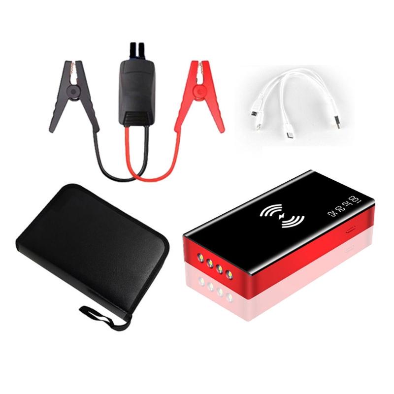 Wireless Charge Car Jump Starter Smart Clip Emergency Battery Booster Power Bank: red