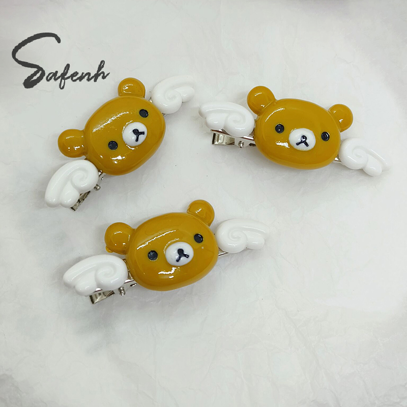 Pinza para el pelo de Ángel Kawaii Rilakkuma, flequillo de osito alado de dibujos animados, Clip LATERAL, horquillas para niña, accesorios para el cabello para estudiante,