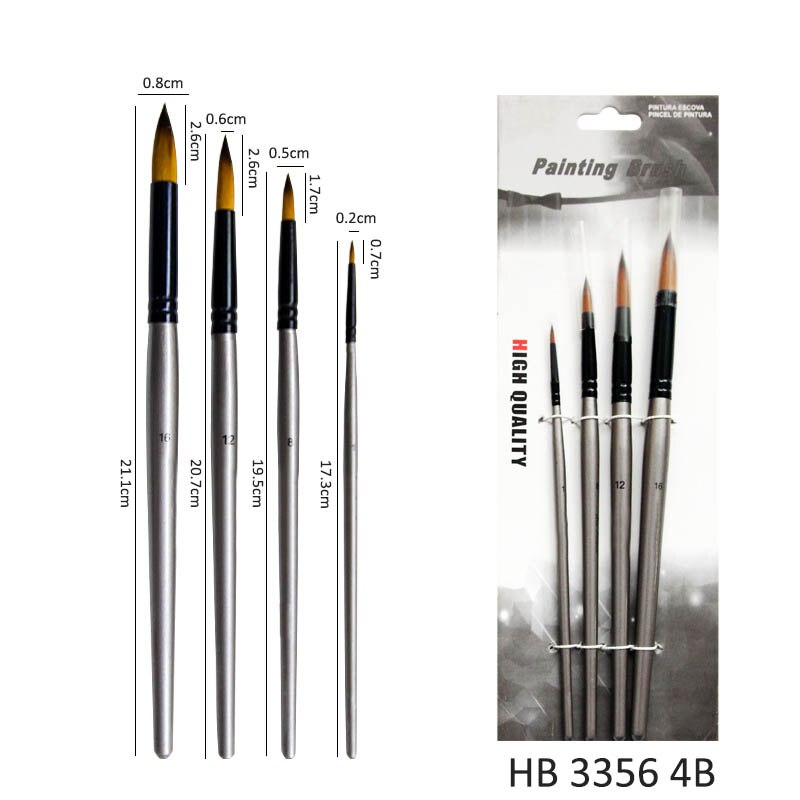 Pincel de pintura para artista, suministros de Arte de dibujo con mango de madera, tubo de aluminio, cerdas de cerdas, 4 Uds.: HB 3356 4B