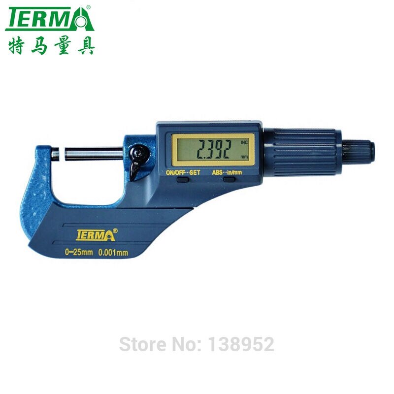 Terma merke 0-25mm 0.001mm mikron utvendig mikrometer elektronisk digital avlesningsmikrometer