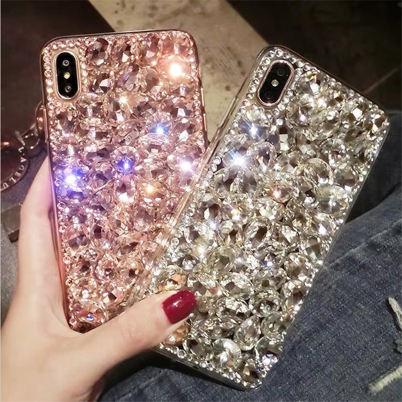 Funda de teléfono para IPhone 11 XR 7 8 11 Pro Max X XS Max Plus 6 6s, funda de lujo para teléfono móvil, funda completa de diamantes de imitación anticaídas