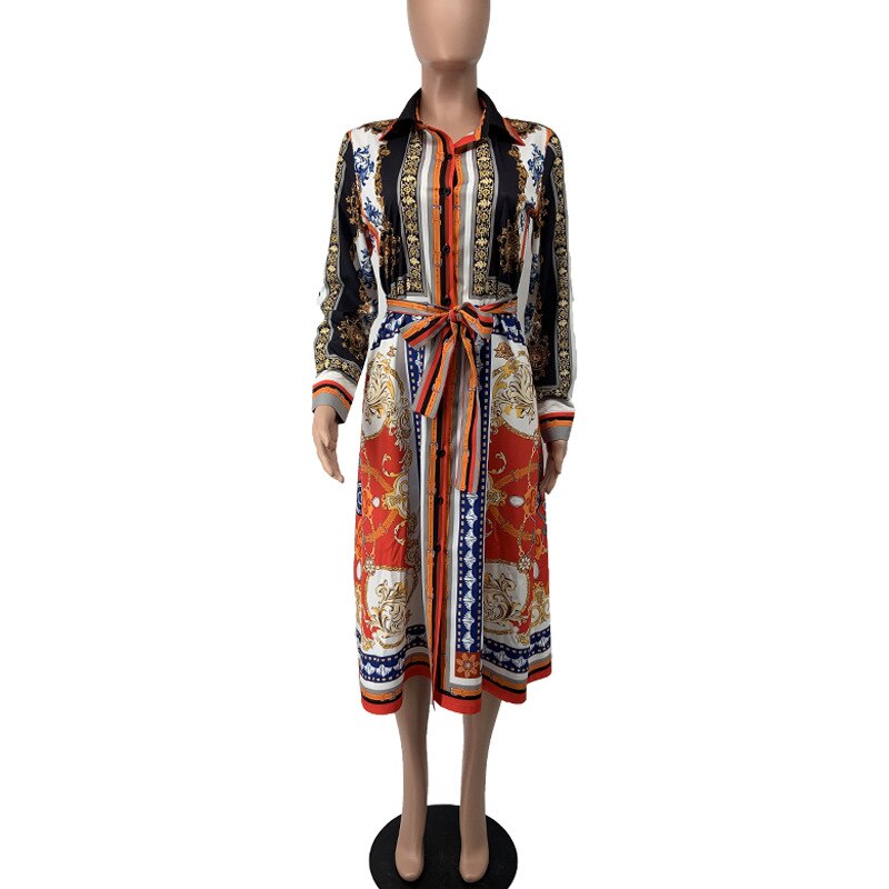 Vestidos africanos para mujer, ropa africana, camisa de manga larga estampada, vestido con cinturón Dashiki Ankara de talla grande, vestidos de oficina para mujer