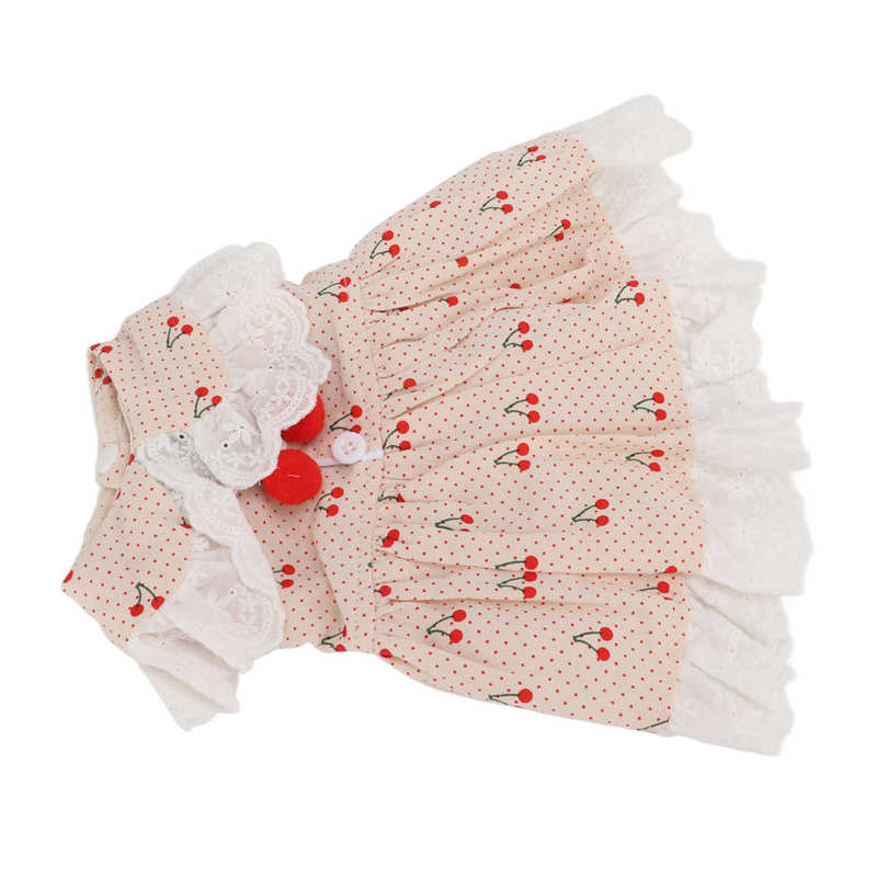 Strój zwierzaka z wzorami wiśni ręcznie myte miękka bawełniana mała sukienka dla zwierzaka na co dzień