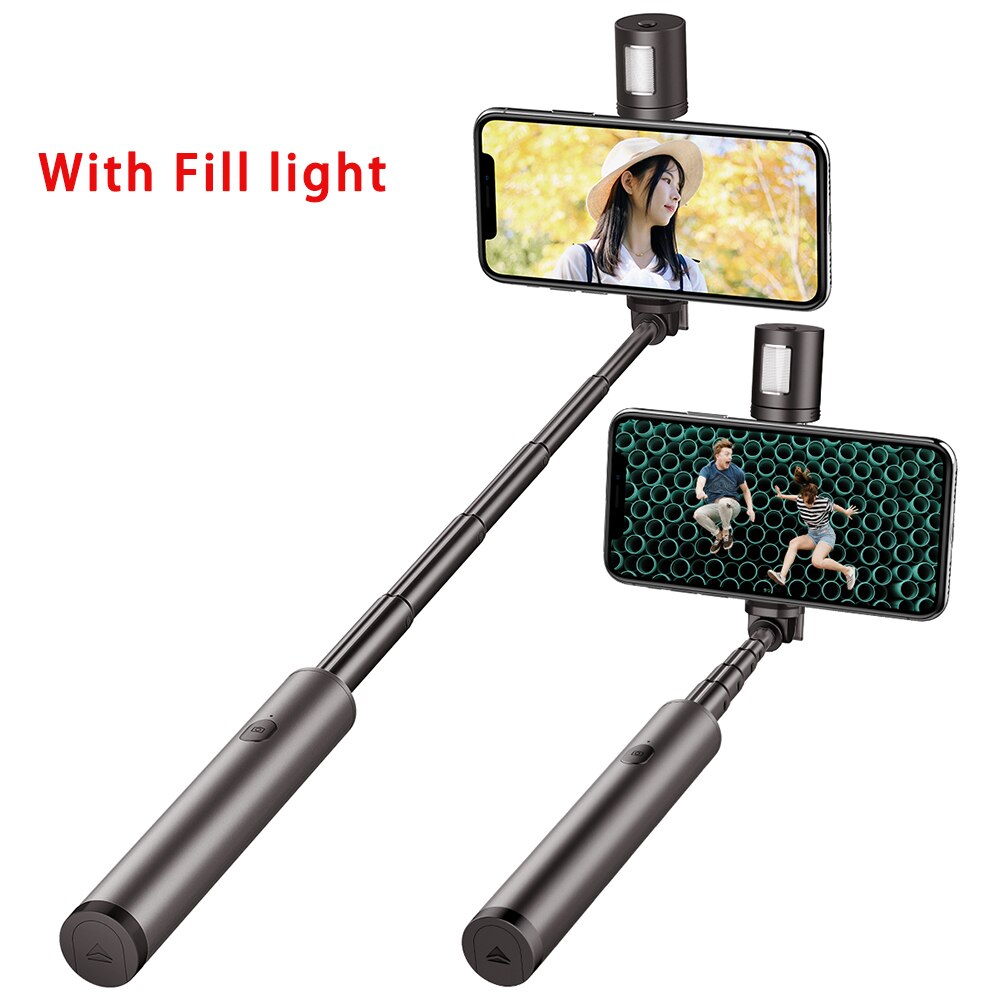 ROCK Mini Wireless Bluetooth Selfie Stick with Fill Light Portable Extendable Handheld Selfie Sticks for Phone IOS Android: With Fill Light