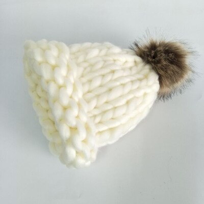 Kvinders vinter pompon uld hat grove linjer udendørs varm hat beanie strikket hat flerfarvet valgfri: Hvid