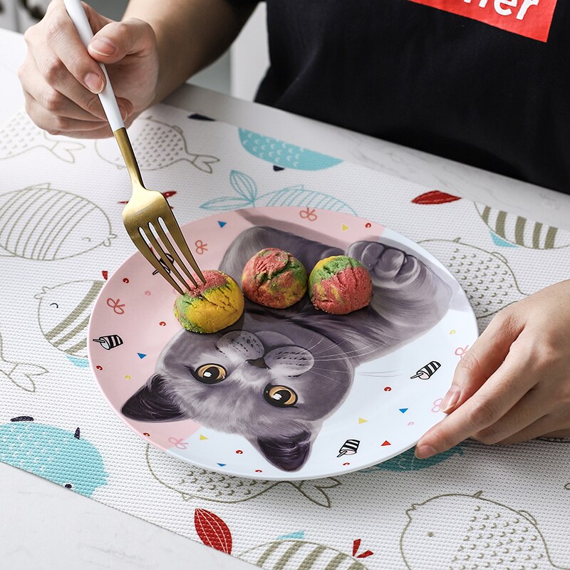 Bone China British Shorthair Cat Plate Cute Porcelain Bread Cake Dish Cartoon Dinner Plates Best For Cat Lover