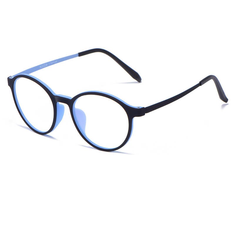 Gafas de montura de gafas redondas para hombre y mujer, anteojos de montura de gafas redondas ultralivianas de aleación de titanio para miopía, graduadas ópticas, montura para Miopía: Black Blue