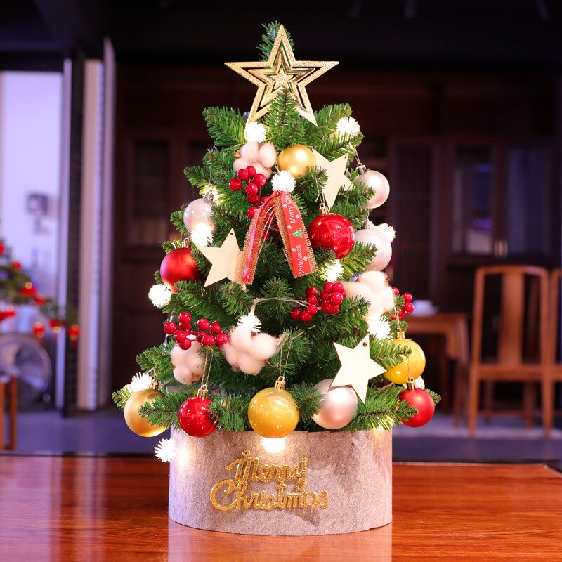 60Cm Mini Kerstboom Met Verlichting Bel Kegels Nieuwjaar Decor Kerst Home Decoratie Festival Party Desktop Decoratie
