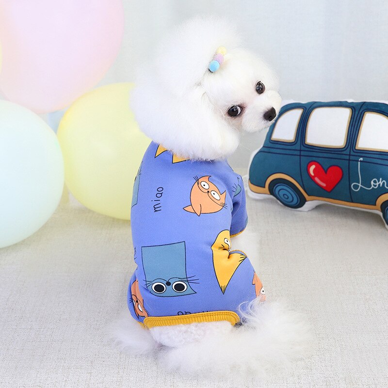 Pyjama d'hiver en coton pour animaux de compagnie, combinaison pour petit chien, chat, imprimé mignon, chiot, Chihuahua, vêtements yorkshire, survêtement, Costume 20A: blue / S