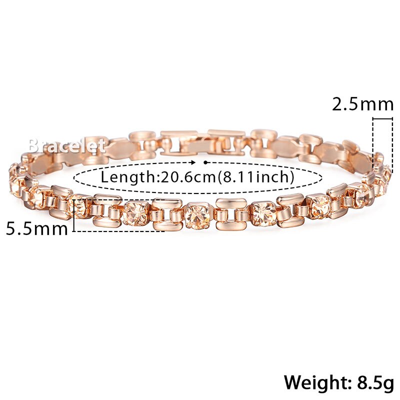 Davieslee-pulsera de oro rosa 585 para mujer, joyería cuadrada Bismark, varios colores, piedra CZ, , 5,5mm, LGBM101: GB439