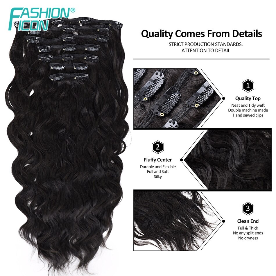 Synthetic Clip in Hair Extension Natural Body Wave With 20Clips 24Inch 140g Four Color High Temperature Fiber By Icon