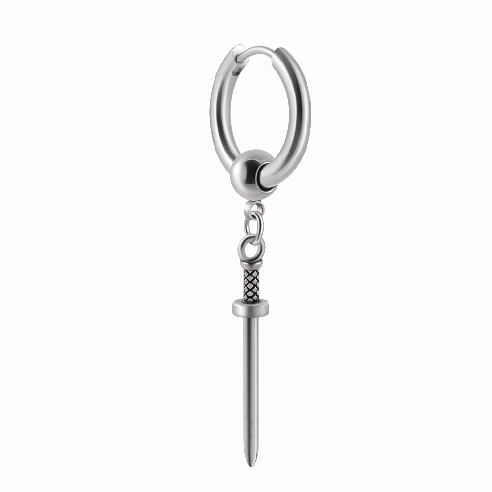 1Pc 361L Chirurgisch Staal Zwaard Hoop Punk Oorbellen Dangle Samurai Zwaard Oorbellen Lange Ketting Oorbellen Voor Vrouwen Mannen Oor sieraden: Licht Geel Goud Kleur