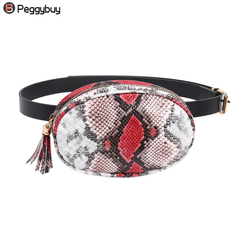 Schlange aufbringen Schulter Taille Taschen Gürtel Packungen Telefon Beutel Frauen Klappe PU Leder Crossbody lässig Brust Taschen: Rot