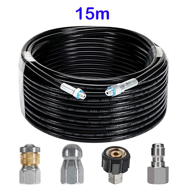 Sewer Jetter Kit for Pressure Washer, 1/4 Inch NPT, 15m, Button Nose and Rotating Sewer Jetting Nozzle, Pressure 4000 PSI: Default Title