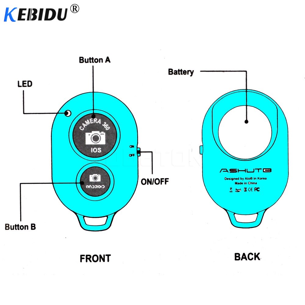 Kebidu controle remoto sem fio, bluetooth, auto-temporizador, liberação de obturador, câmera colorida, para ios e android, para smartphone