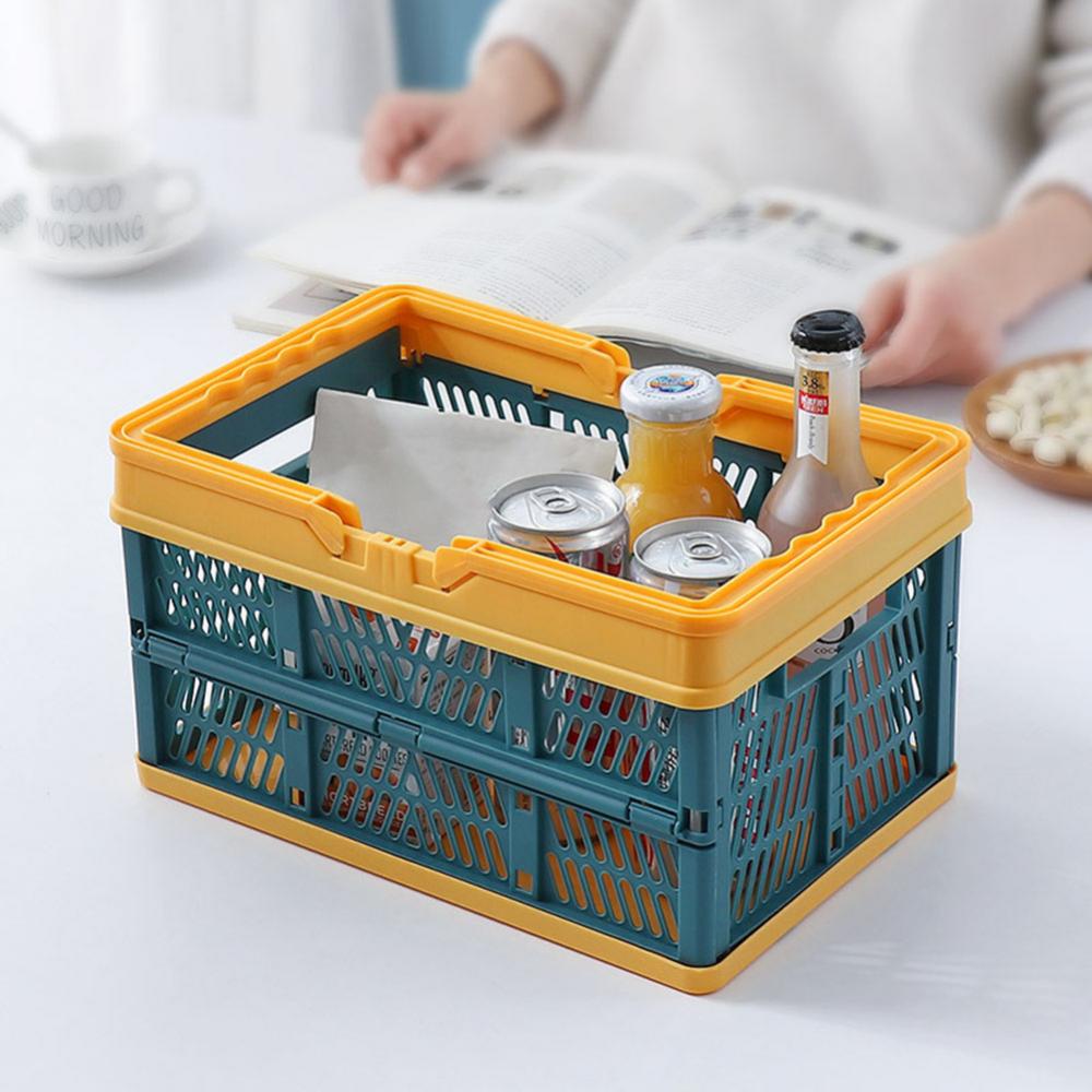 Home Storage with Handle Plastic Collapsible Shopping Basket Folding Crate Milk Toys Food Clothes Books Holder