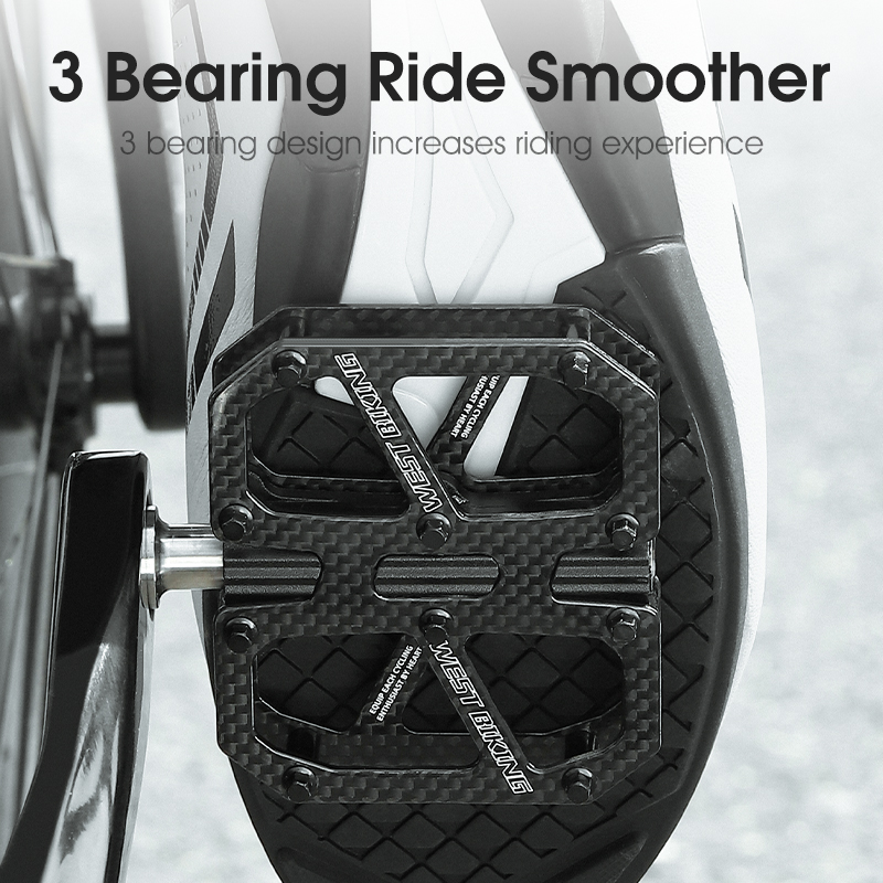 WEST BIKING Ultralight 3-lager fietspedaal T700 koolstofvezel MTB racefiets pedalen antislip plat pedaal fietsaccessoires
