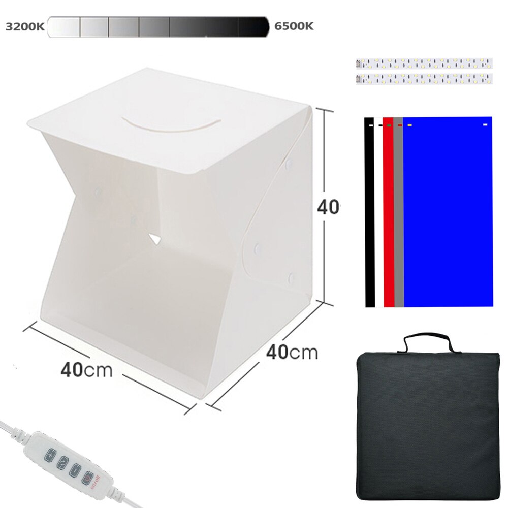 Boîte à lumière pliable 40x40, panneau de Studio Photo, lumière LED, Kit de fond Photo, boîte à lumière pour appareil Photo DSLR