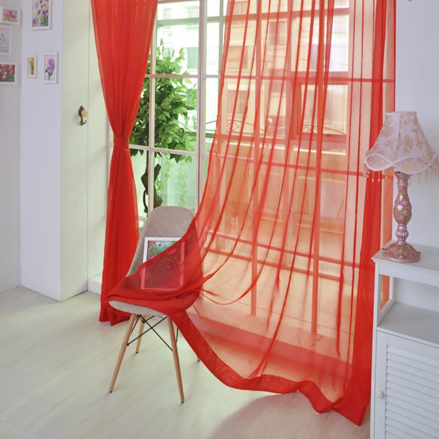 1 pièces couleur Pure Tulle porte fenêtre rideau drapé panneau Pure écharpe cantonnières romantique humeur sol rideaux m29: Rouge
