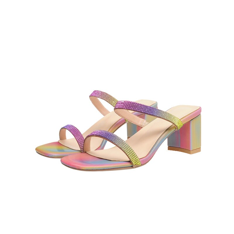 Sandales fedonas à talons multicolores et strass, – Grandado