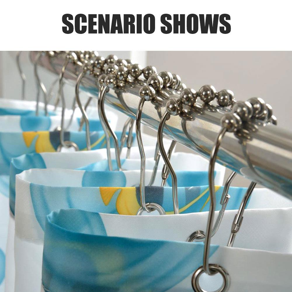 12Pcs Stainless Steel Shower Curtain Hooks Bath Curtain Rollerball Shower Curtain Rings Hook 5 Roller Polished Satin Nickel Ball