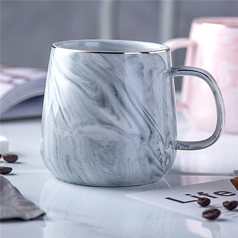 Luxury Marble Pattern Coffee Mug Gold Plated With Handle Ceramic Mugs Morning Milk Tea Cup Pink Gray Couple: Grey