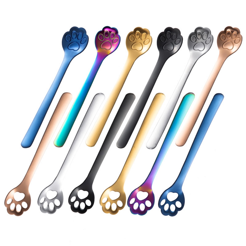 Rvs Gold Hond Kat Paw Claw Hollow Lepel Roeren Lepel Thee Koffie Dessert Lepels Leuke Keuken Gereedschap