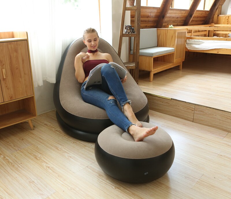 Sofá inflable de dos piezas para adultos con pedal, sofá de flocado grueso,: brown