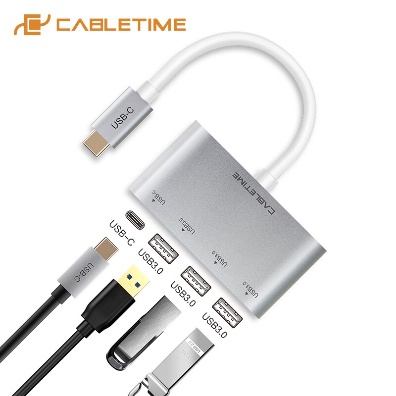 Cabletime Usb C Hub Type C 3.1 Naar Usb 3.0 Charge 3 Poort Met Pd Adapter 4 In 1 Usb C Adapter Voor Macbook Laptop Windows C228