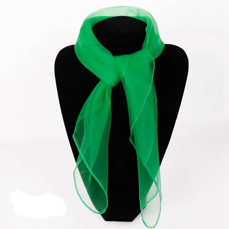 Soft Mesh Head Neck Solid Color Transparent Silk Scarf Women Luxury Spring Summer Stage Performance Square Towel Scarf for Women: Blue