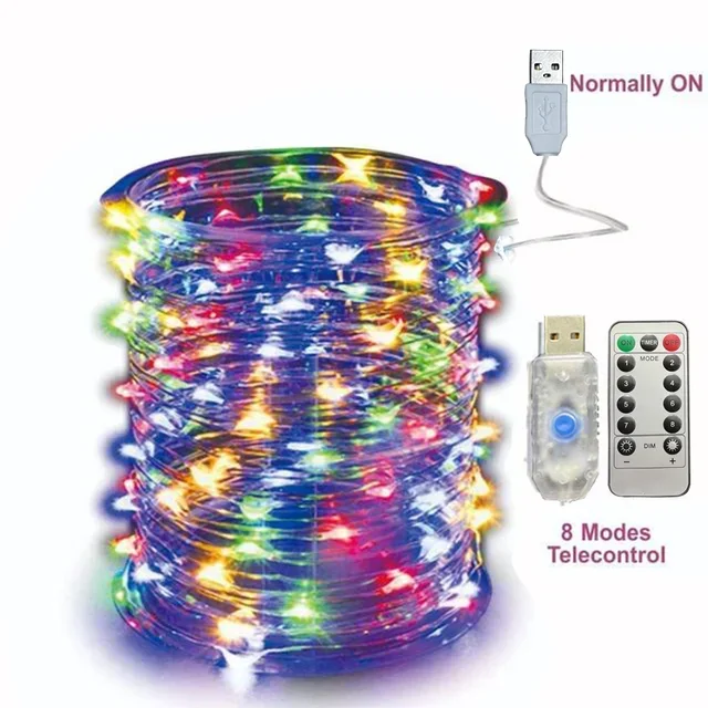 Guirnalda de luces Led USB, 5M/10M/20/30M, telecontrol, 8 modos, luces de Control remoto, guirnaldas de hadas, lámparas de decoración para bodas, Navidad y vacaciones: RGB / O