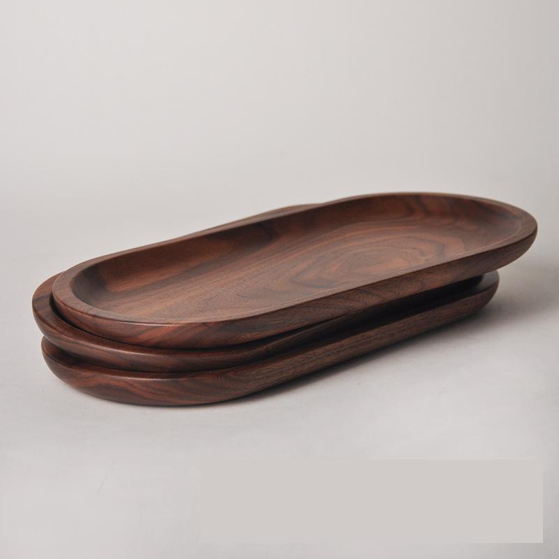 Oval Wood Plate Solid Wood Tray Snack Tray Black Walnut Plate