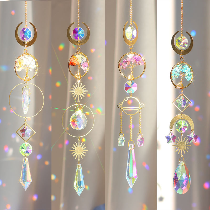 Crystal Diamond Moon Sun Catcher Butterfly Lotus Rainbow Christmas Decoration Home Garden Decoration Wind Chime