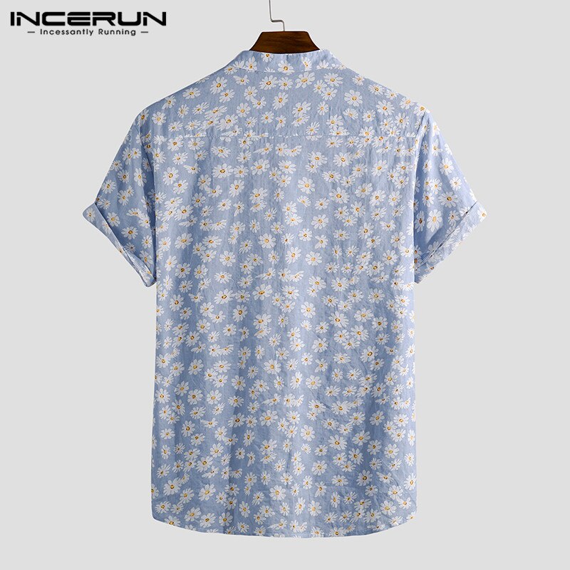 hommes fleur imprimé chemise à manches courtes col rabattu chemise décontracté boutons amples Blouse homme été hawaïen hauts grande taille