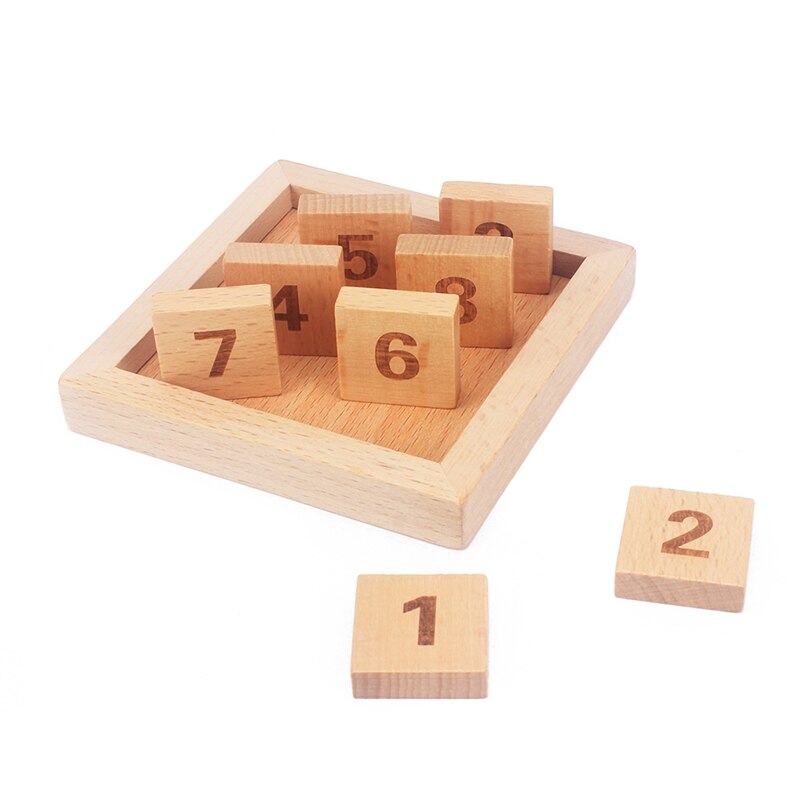 Eight Sliding Tiles IQ Game Toys 8 Puzzle Math Wooden Brain Teaser Puzzle Numbers 1-8 Number Baffling Game for Adults &amp; Children